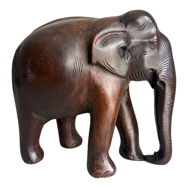 Hand-Carved Indian Wooden Elephant Sculpture For Sale