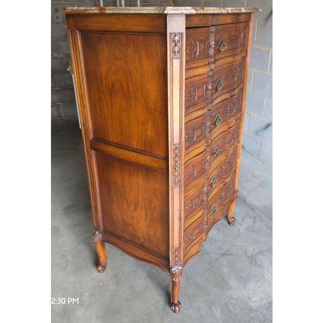 Provincial Style Walnut and Breche D’Alep Marble Top Chest of Drawers For Sale - Image 4 of 11