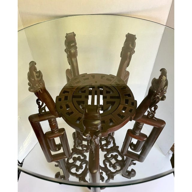 Mid 20th Century Asian Rosewood Hongmu Dragon Glass Side Table For Sale In Los Angeles - Image 6 of 13