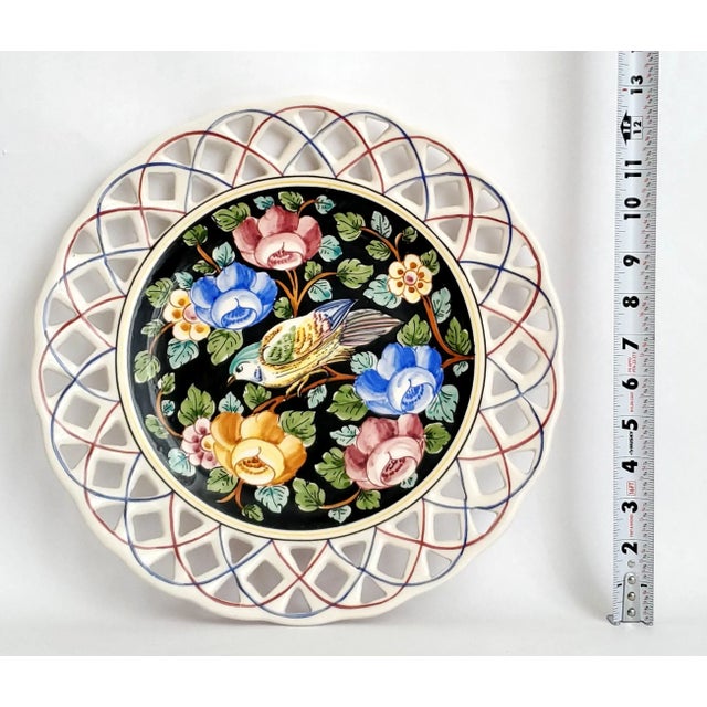Realism Porcelain Hand Painted Porcelain Wall Plate With Flowers & Bird, 1973, Signed For Sale - Image 3 of 10