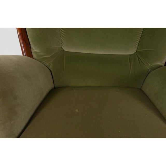 Pair of vintage armchairs from the 1940s/50s, upholstered in olive green velvet and enhanced by a solid bentwood frame....