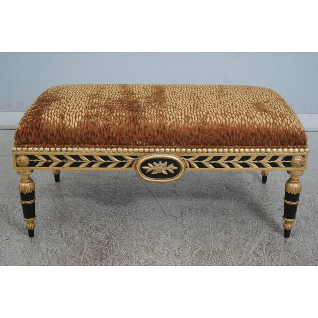 Age: Approx: 40 Years Old Details: Fine Ornate Carved Details Large Impressive Bench Black & Gold Finish High Style...