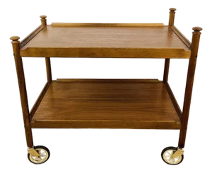 Vintage 1960s Danish Mid-Century Modern Teak Rolling Serving Bar Cart
