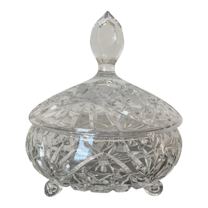 Bohemian Crystal Glass Bomboniere Box Lidded Bowl, Czech