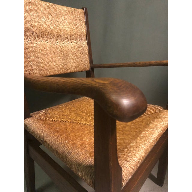 Vintage Dutch Oak and Rush Chair, 1930s For Sale - Image 6 of 7