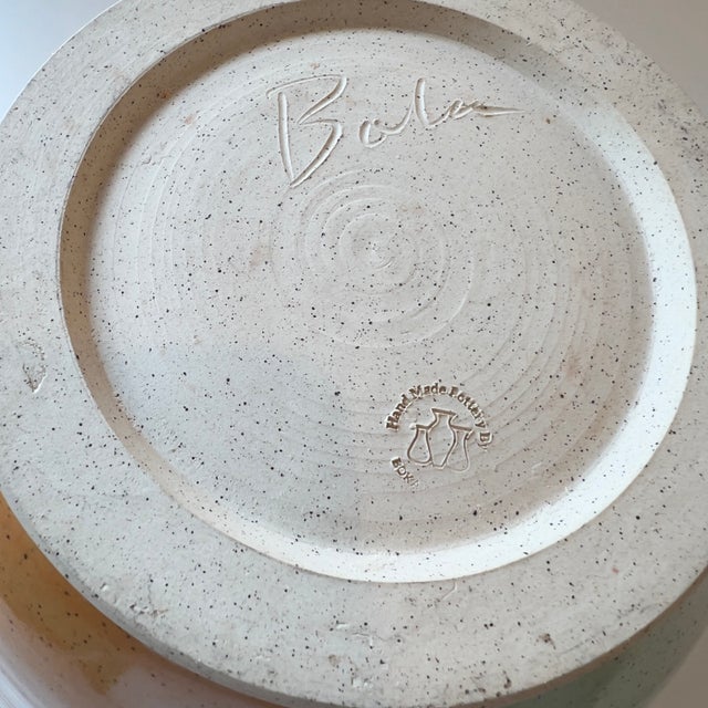 2010s Handmade Pottery Large Speckled Stoneware Serving Bowl, Signed Mark Boka For Sale - Image 5 of 16
