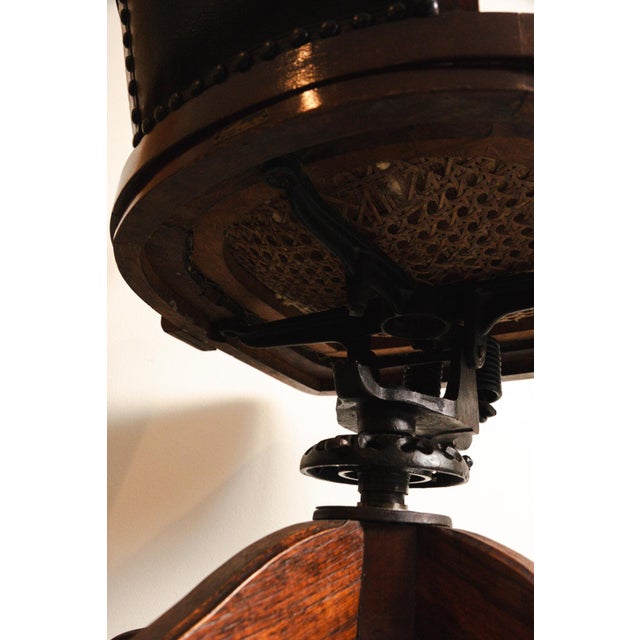 Early 1900's H. Ehrlich & Sons Wood & Black Vinyl Rolling Swivel Office Lawyer's Chair For Sale - Image 15 of 16
