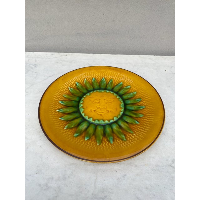 French Majolica sun plate signed Villeroy & Boch, circa 1890.