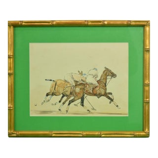 Mid 20th Century Paul Desmond Brown Two Polo Players Watercolor For Sale