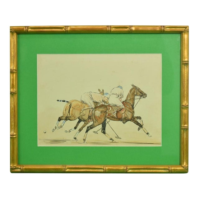 Mid 20th Century Paul Desmond Brown Two Polo Players Watercolor For Sale