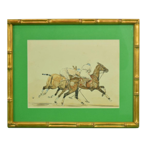 Mid 20th Century Paul Desmond Brown Two Polo Players Watercolor