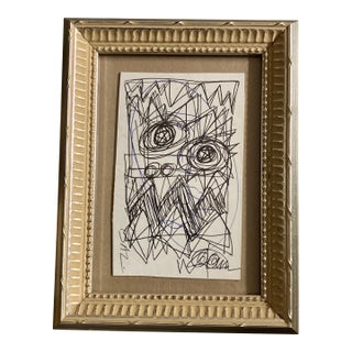 1980’s Original Vintage Wayne Cunningham Small Abstract Ink Drawing Framed Signed For Sale