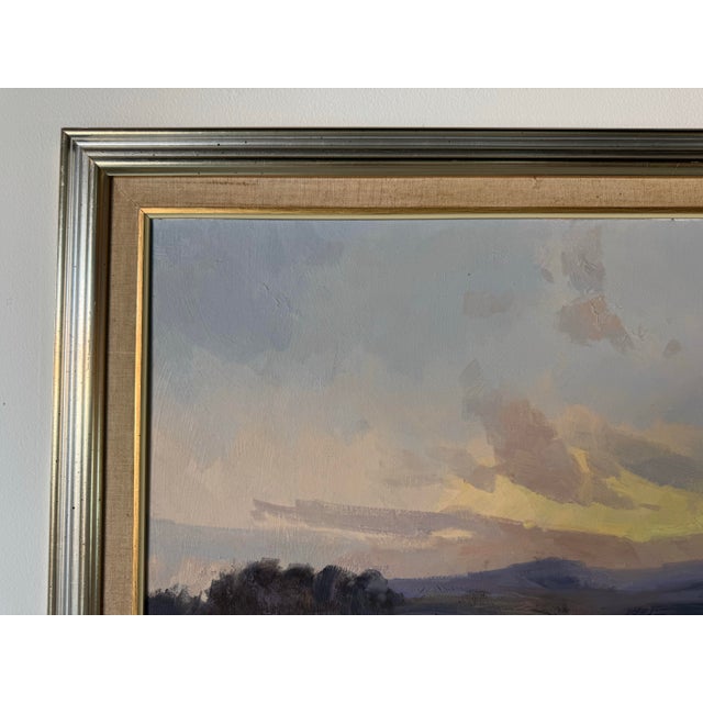 1980s 1980s Vintage Impressionist Sunset Lake Landscape Oil on Board Painting – Signed For Sale - Image 5 of 12