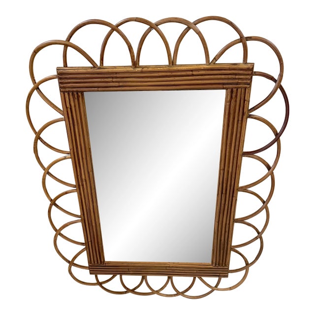 Rattan Loop Wall Mirror, Sculptural Bohemian Modern, Late 20th Century For Sale