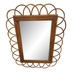 Rattan Loop Wall Mirror, Sculptural Bohemian Modern, Late 20th Century