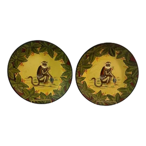 Vintage Palm Beach Regency Hand Painted Monkey Decorative Plates Decor - A Pair
