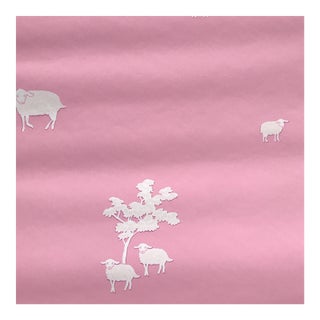 Vintage Lamb Pink Wallpaper Remnant For Sale