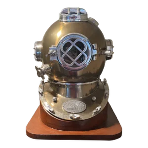 Vintage Deep Sea Divers Diving Helmet Copper and Steel Mounted on Custom Wood Base