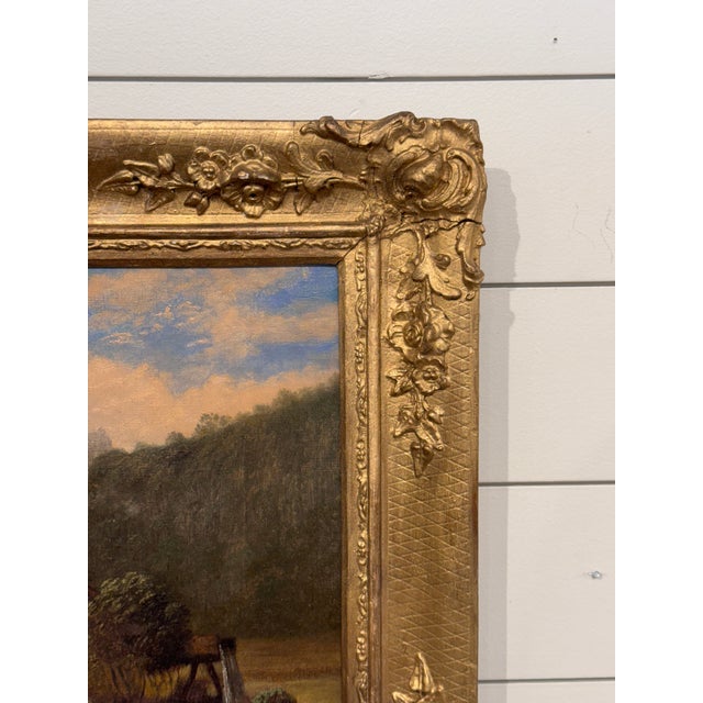 French 19th Century Oil "Fishing by the Lodge" For Sale - Image 3 of 9