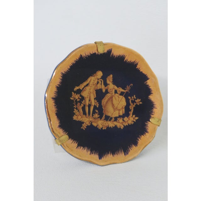 Metal Limoges France Miniature Porcelain Plate Cobalt Blue Couple Courting Cameo 4732b For Sale - Image 7 of 9