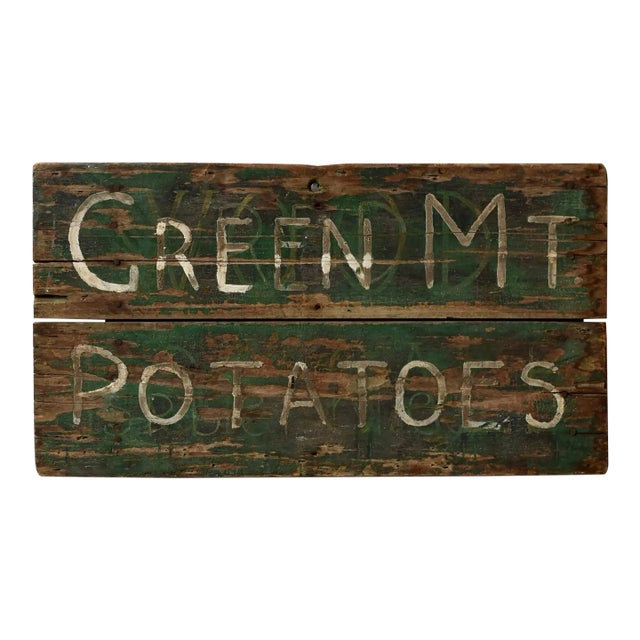 Vintage Green Mt Potatoes Hand Painted Two-Board Sign, Circa 1930s For Sale