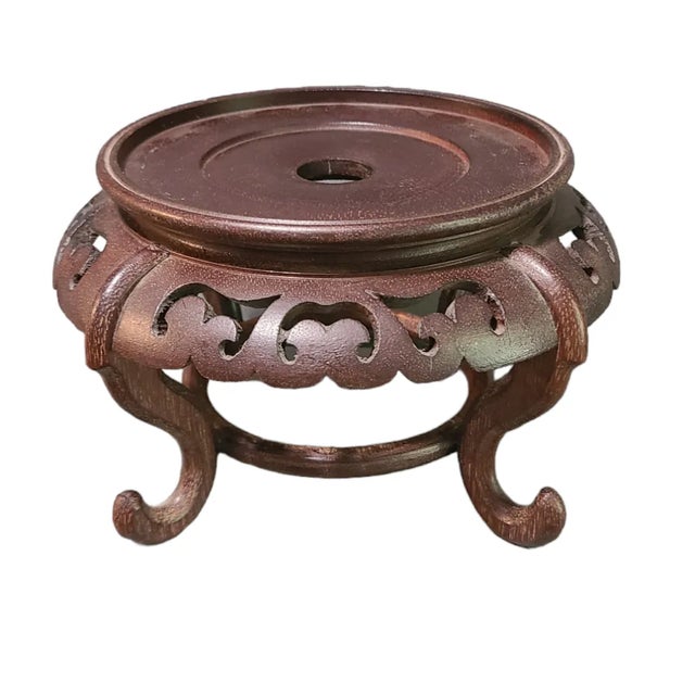 Large Vintage Early 20th Century Asian Ornate Wood Footed Display Plateau Stand For Sale - Image 6 of 6