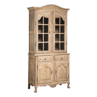 19th Century France Louis XIV Antique White Oak Display Cabinet For Sale