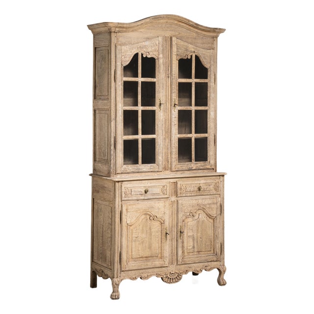 19th Century France Louis XIV Antique White Oak Display Cabinet For Sale