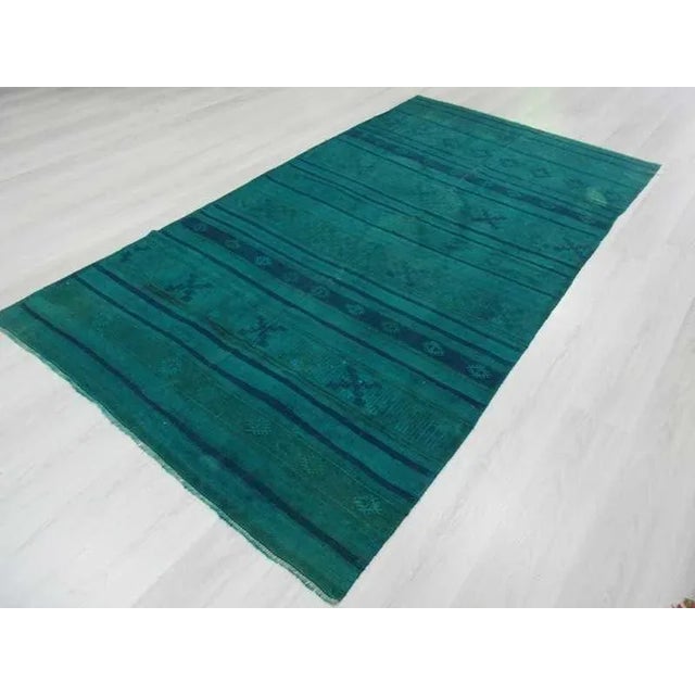 1960s Handwoven Vintage Blue Overdyed Turkish Kilim Rug - 5'2" X 9'8" For Sale - Image 5 of 6