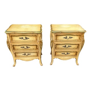 Mid 20th Century French Painted Bombe 3 Drawers Nightstands - a Pair For Sale