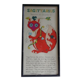 1960s Margot Johnson Sagittarius Fox Psychedelic Zodiac Astrology Framed Poster For Sale