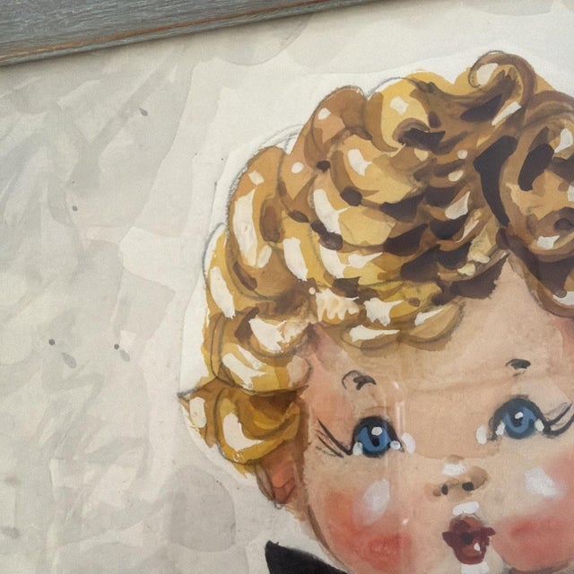 Vintage Mid Century Child Watercolor Paintings Signed F. Gardener Matched Pair For Sale - Image 9 of 14