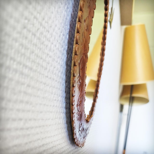Animal Skin Vintage Embossed Leather Mirror, 1960s For Sale - Image 7 of 16