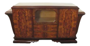 Spanish Art Deco Burl Walnut Credenza Buffet with Mirror
