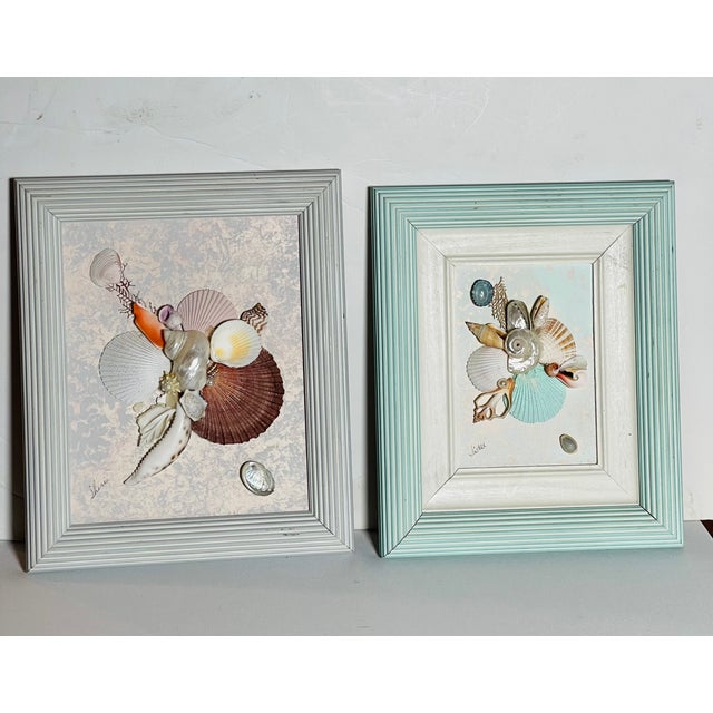 Beautiful pair if vintage sea Shell art collages , signed by Florida artist and framed.