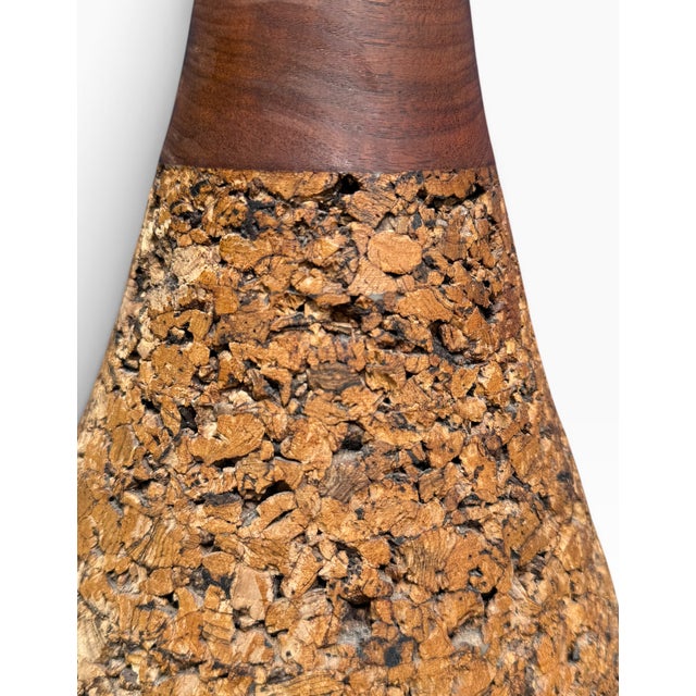 1960s Mid-Century Modern Teak & Cork Genie Bottle Style Table Lamp For Sale In Boston - Image 6 of 17