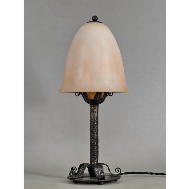 Metal French Art Deco Lamp by Edgar Brandt - 1925 Wrought Iron France For Sale - Image 7 of 18