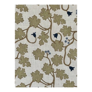 Lauren Servati Leaves With Berries // Verdant Linen Fabric 3 1/2 Yards For Sale