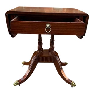 Antique American Classical Style Duncan Phyfe Carved Mahogany Drop Leaf Side Table, For Sale
