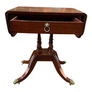 Antique American Classical Style Duncan Phyfe Carved Mahogany Drop Leaf Side Table,