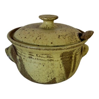 Mid-Century Rebbilo Studio Pottery Lidded Pot W/ Spoon For Sale