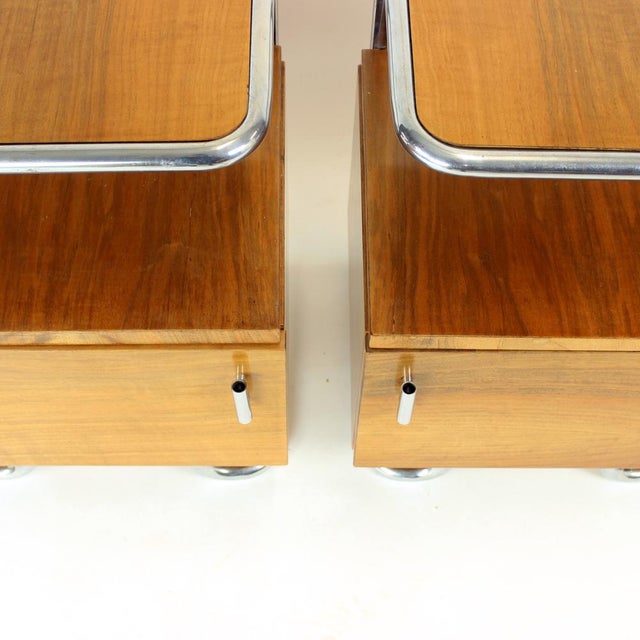 Bedside Tables in Chrome & Walnut by Vichr & Spol for Kovona, Former Czechoslovakia, 1950s, Set of 2 For Sale - Image 9 of 17