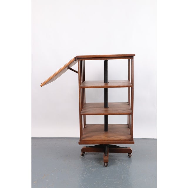 Mid 20th Century Vintage Oak Spinning Side Table Bookcase For Sale - Image 5 of 9