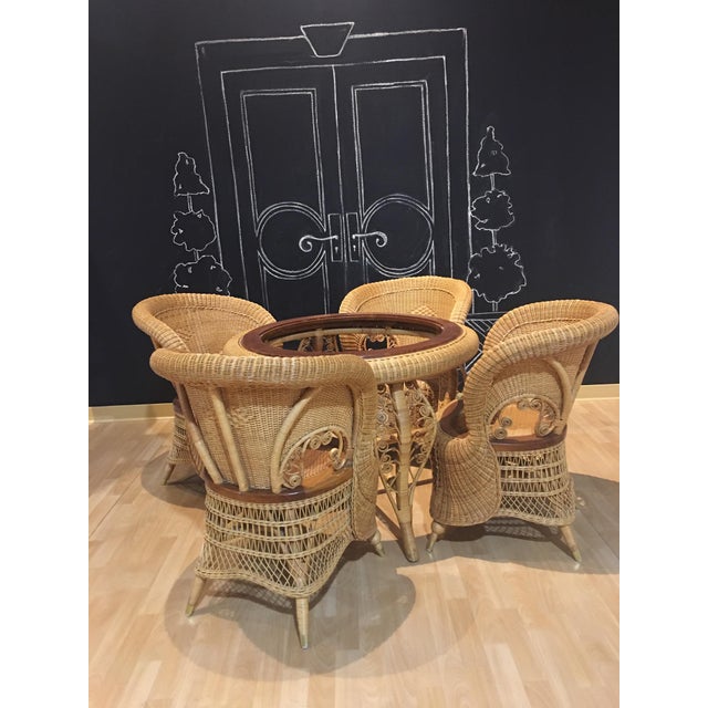 Gold 1970s Rattan Barrel Back Peacock Round Dining Set - 5 Pieces For Sale - Image 8 of 8