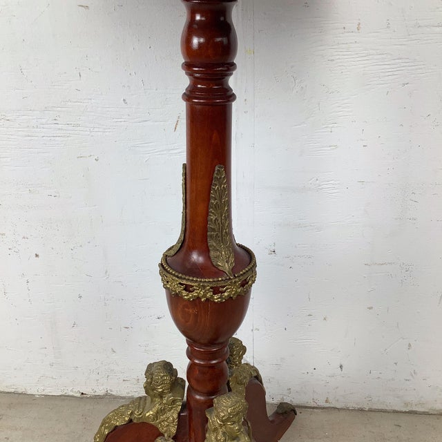 Antique-Style Gueridon Pedestal Table With Brass Figural Mounts For Sale - Image 10 of 12