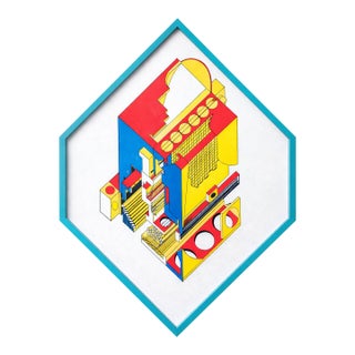 1980s Memphis School Architectural Drawing — Pen & Ink on Mylar — Postmodern Geometric Design, Radical Architecture For Sale