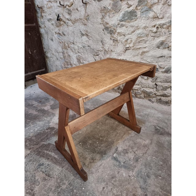 Vintage French Oak School Desk with Hinged Top, 1960s For Sale - Image 11 of 17