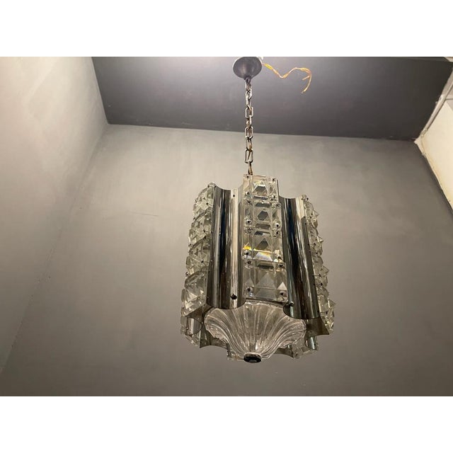 Silver Cut Crystal & Chrome Pendant Light, 1970s For Sale - Image 8 of 14