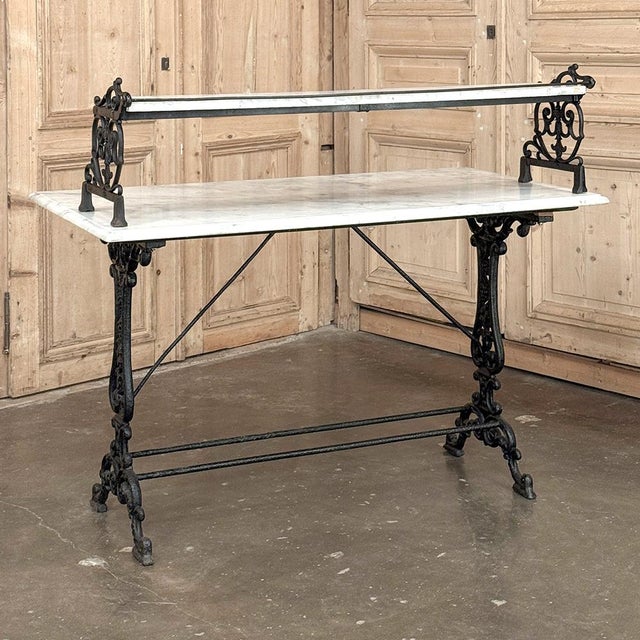 19th Century French Cast Iron Patisserie Display Table With Carrara Marble Tops For Sale - Image 11 of 18