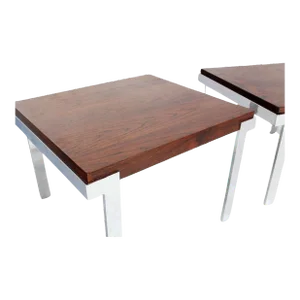 Milo Baughman Rosewood and Chrome Mid-Century Modern End Tables Stands - Set of 2